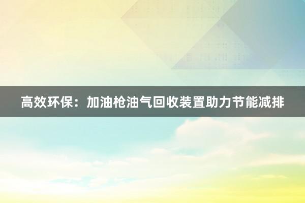 高效环保：加油枪油气回收装置助力节能减排